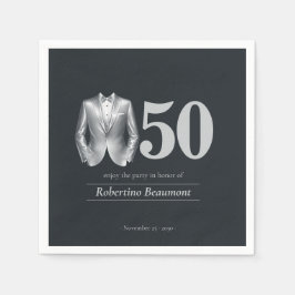 Servilleta De Papel Men's Elegant Tuxedo Silver Black 50th Birthday