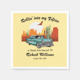 Servilleta De Papel Men's Retro Classic Blue Car Desert 50th Birthday