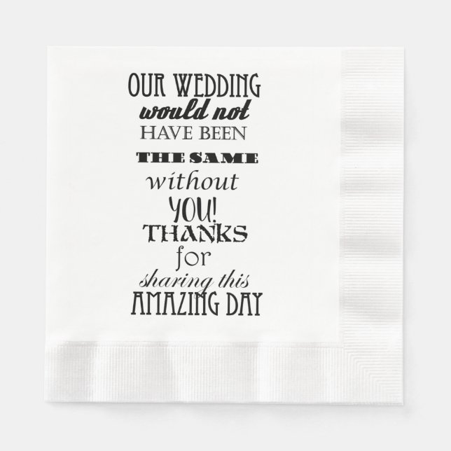 Servilleta De Papel Mensaje de agradecimiento de nuestro Boda (Anverso)