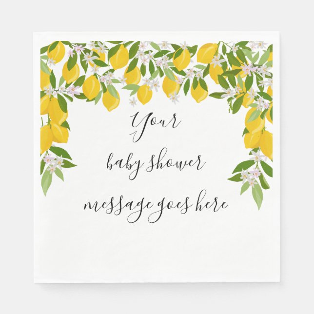 Servilleta De Papel Mensaje de Baby Shower de Lemons Blossom Greenery (Anverso)