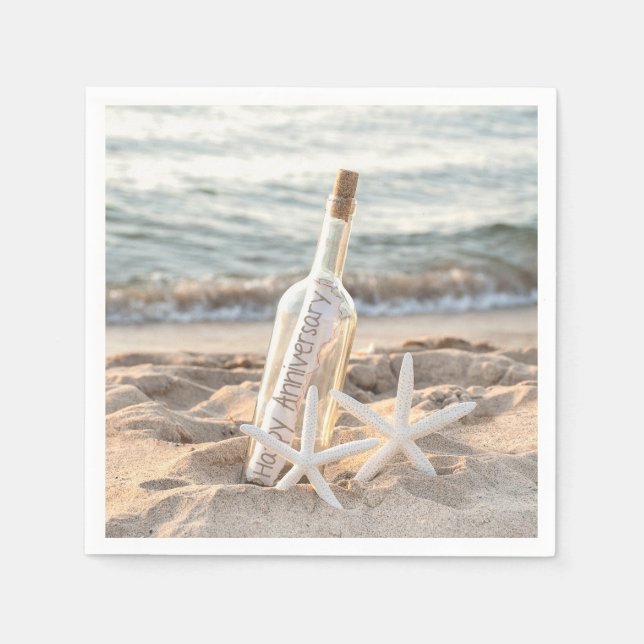 Servilleta De Papel Mensaje de feliz aniversario en botella (Anverso)