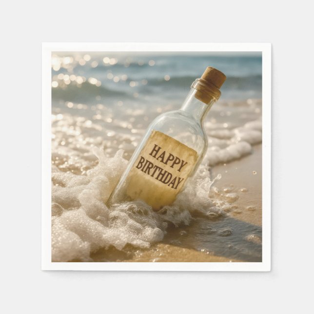 Servilleta De Papel Mensaje de Feliz Cumpleaños en una Botella (Anverso)