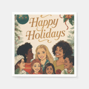 Servilleta De Papel Mensaje Navideño Vintage Familia Año Nuevo