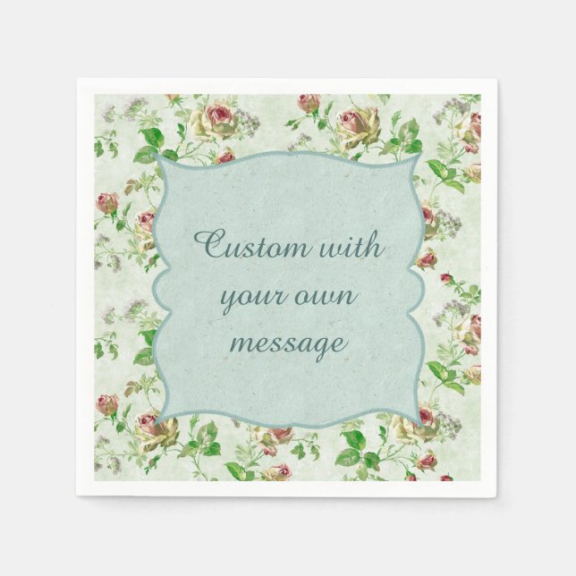 Servilleta De Papel Mensaje Personalizado de Rosas Rosadas del Patrón  (Anverso)