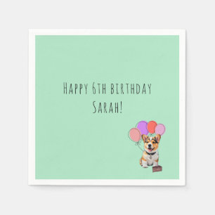 Servilleta De Papel Menta Fresca Verde - Corgi Cumpleaños Personalizab