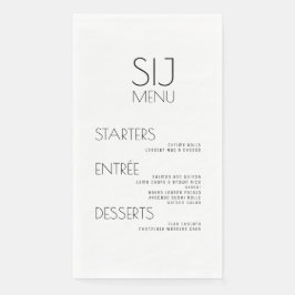 Servilleta De Papel Menú de Boda Simple Negro Blanco Moderno