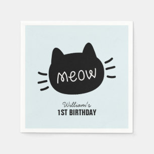 Servilleta De Papel Meow Black Cat Face Blue Boy Cumpleaños