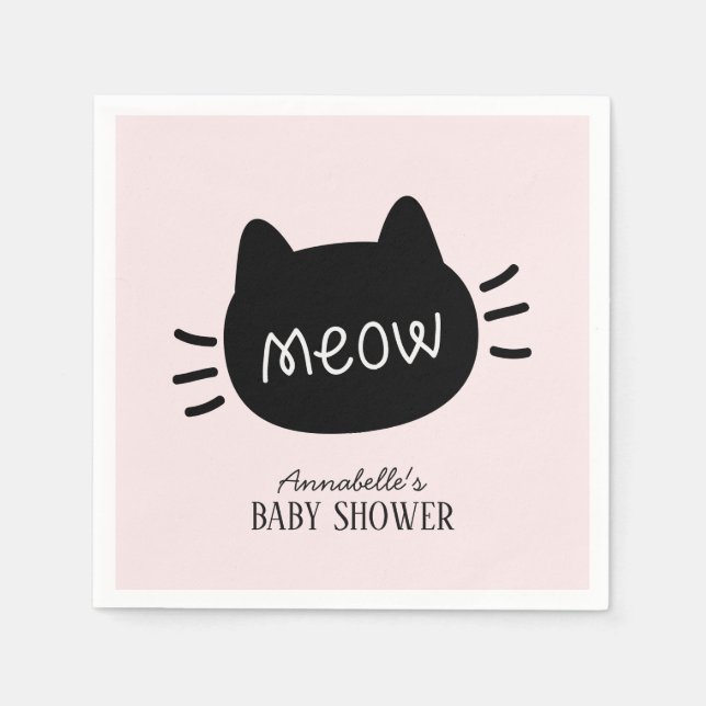 Servilleta De Papel Meow Black Cat Face Chica rosa Baby Shower (Anverso)