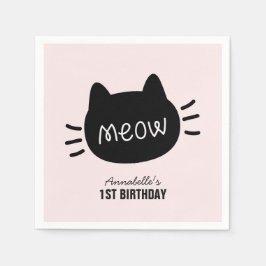 Servilleta De Papel Meow Black Cat Face Chica rosado Cumpleaños
