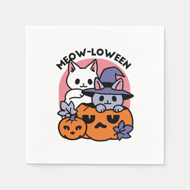 Servilleta De Papel Meow-Loween - Diseño de felinos Halloween (Anverso)