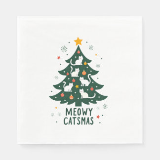 Servilleta De Papel Meowy Catmas Cat Christmas Tree Xmas Funny Santa C