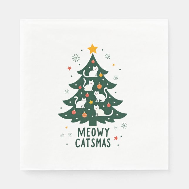 Servilleta De Papel Meowy Catmas Cat Christmas Tree Xmas Funny Santa C (Anverso)