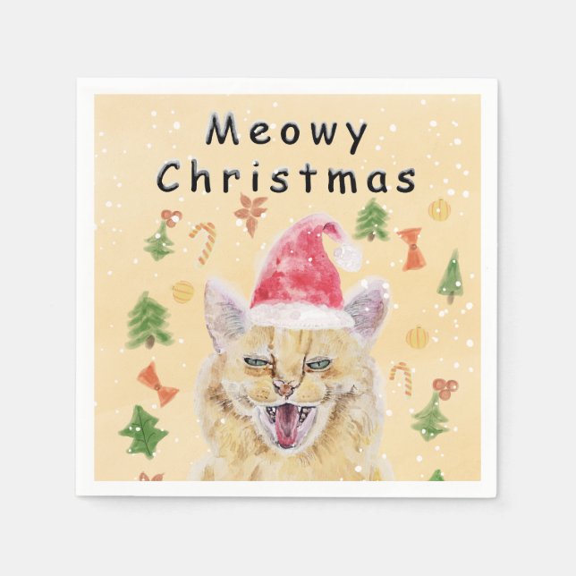 Servilleta De Papel Meowy Christmas cat funny and cute cat  (Anverso)