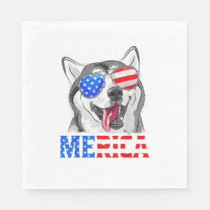 Servilleta De Papel Merica Siberian Husky Dog Bandera Estadounidense 4