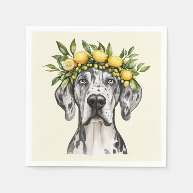 Servilleta De Papel Merle Great Dane Dog Lemon Crown (Anverso)