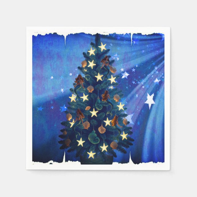 Servilleta De Papel Mermaid and Starfish Christmas Tree Napkins (Anverso)