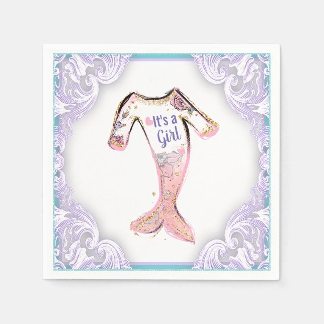 Servilleta De Papel Mermaid Baby Shower Napkins (Anverso)