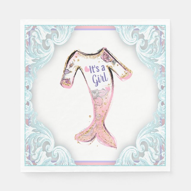 Servilleta De Papel Mermaid Baby Shower Paper Napkins (Anverso)