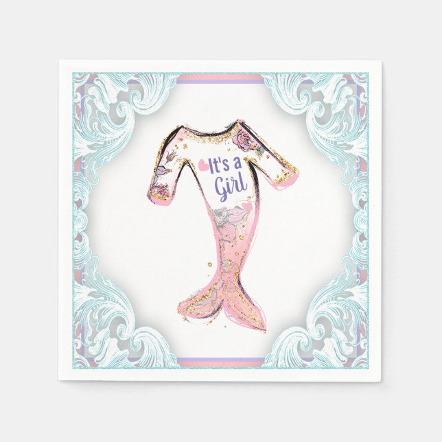 Servilleta De Papel Mermaid Baby Shower Paper Napkins (Anverso)