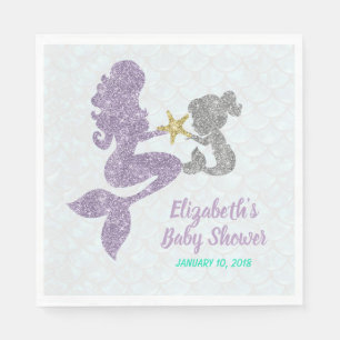 Servilleta De Papel Mermaid Baby Shower servilletas Purpurina Mermaids