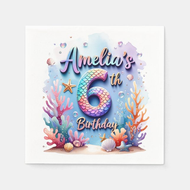 Servilleta De Papel Mermaid Birthday Party – Under the Sea Party  (Anverso)