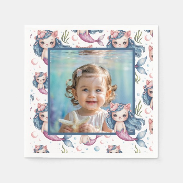 Servilleta De Papel Mermaid Birthday Photo Personalized (Anverso)