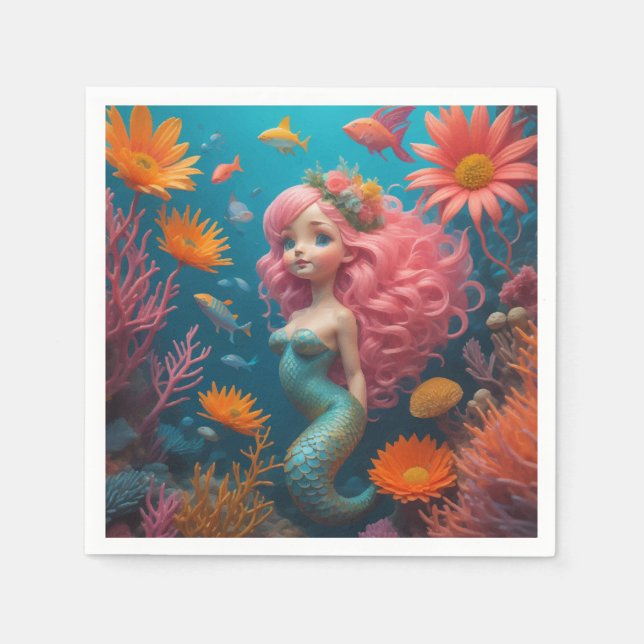 Servilleta De Papel Mermaid Cute Rosa (Anverso)