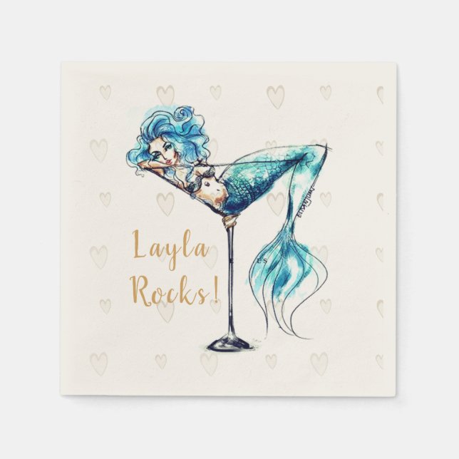 Servilleta De Papel Mermaid Martini Hermoso Personalizado (Anverso)
