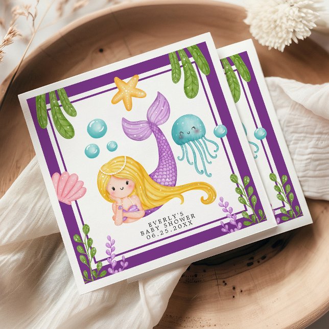 Servilleta De Papel Mermaid Ocean Baby Shower Napkins (Subido por el creador)