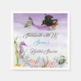 Servilleta De Papel Mermaid Purple Green Gold Seahors Napkins