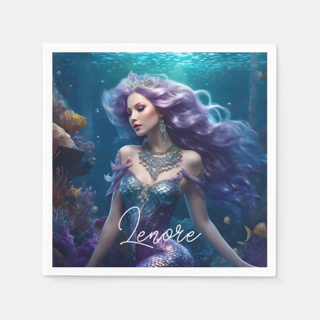 Servilleta De Papel Mermaid Purple Hair (Anverso)