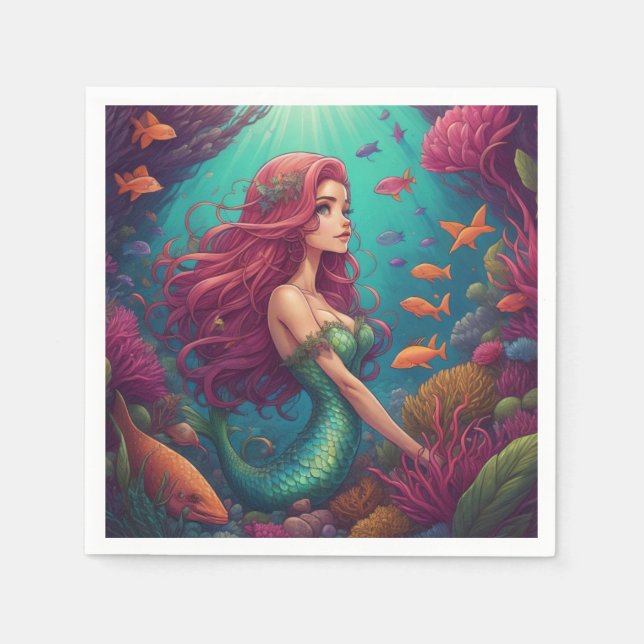 Servilleta De Papel Mermaid Red (Anverso)