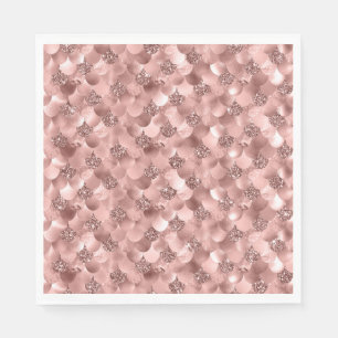 Servilleta De Papel Mermaid Scales Pink Rose Gold Purpurina Mauve Rubo