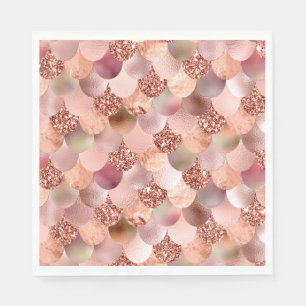 Servilleta De Papel Mermaid Scales Rosa Rosa Purpurina Oro Rosa Pink S
