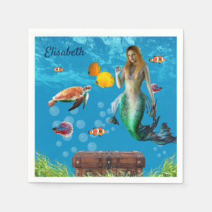 Servilleta De Papel Mermaid subacuático Treasure Hunt Fantasy Blue