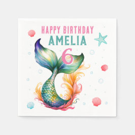 Servilleta De Papel Mermaid Tail Seasheles Bubbles Starfish Cumpleaños