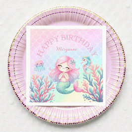 Servilleta De Papel Mermaid Tail Teal Pink Girly Birthday Party