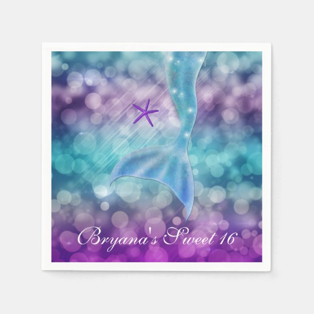 Servilleta De Papel Mermaid Tail Under Sea Birthday Party Napkins (Anverso)