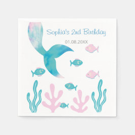Servilleta De Papel Mermaid Under the Sea Pastel Pink Blue Birthday 