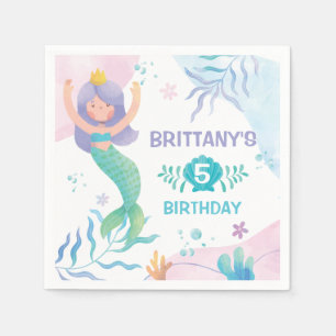 Servilleta De Papel Mermaid Under the Sea Watercolor birthday 