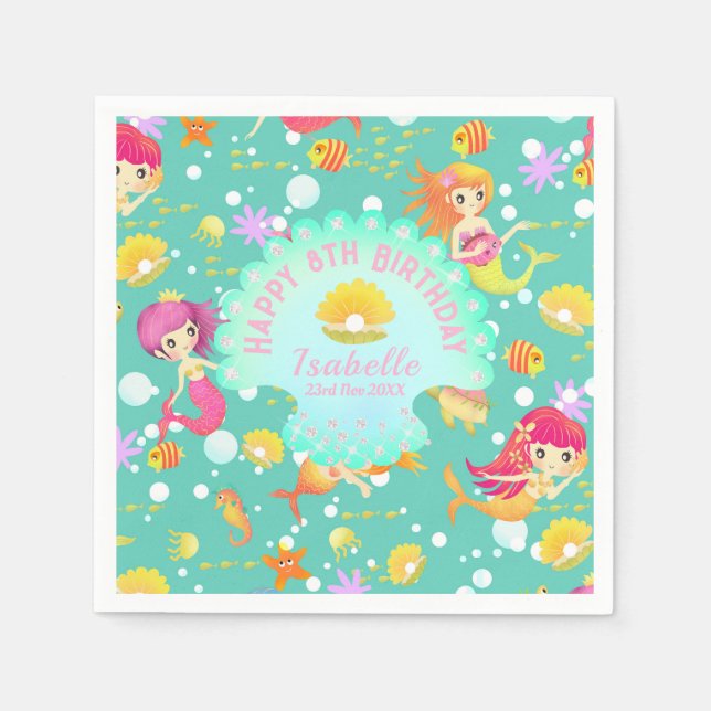 Servilleta De Papel Mermaids Verde azulado (Anverso)