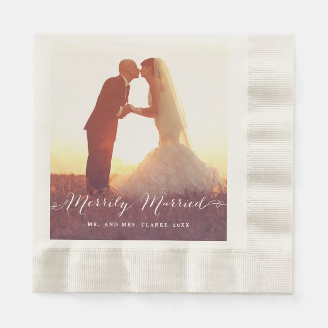 Servilleta De Papel Merrily Casada | Napkins de papel boda (Anverso)