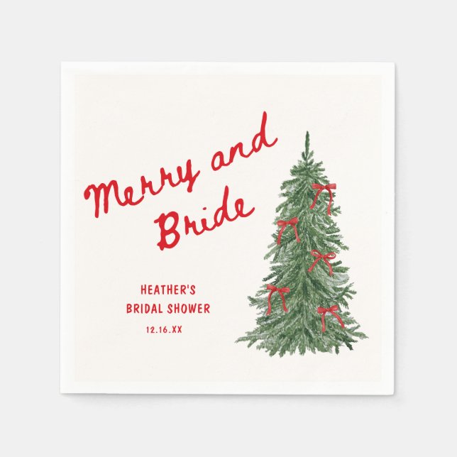 Servilleta De Papel Merry and Bride Whimsical Holiday Bridal Shower (Anverso)