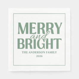 Servilleta De Papel Merry And Bright Christmas Holiday Green