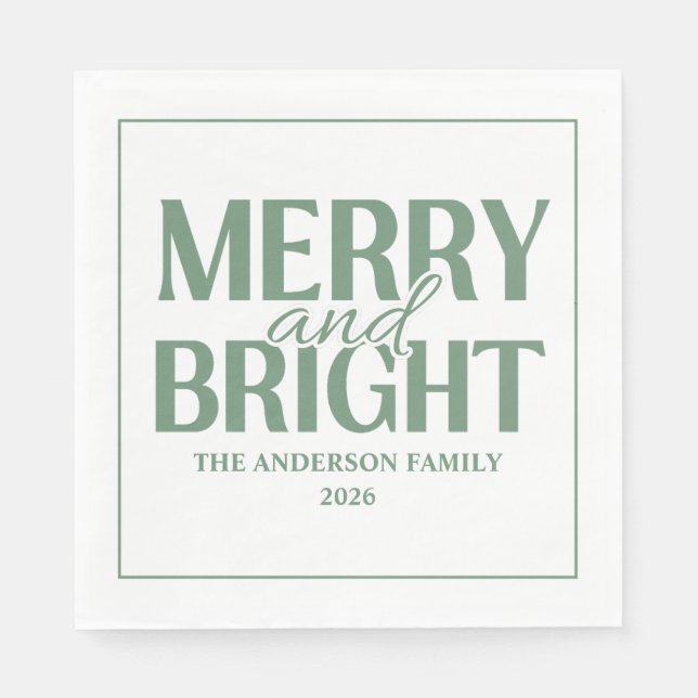 Servilleta De Papel Merry And Bright Christmas Holiday Green (Anverso)