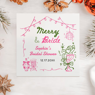Servilleta De Papel Merry & Bride Hand Drawn Christmas Bridal Shower