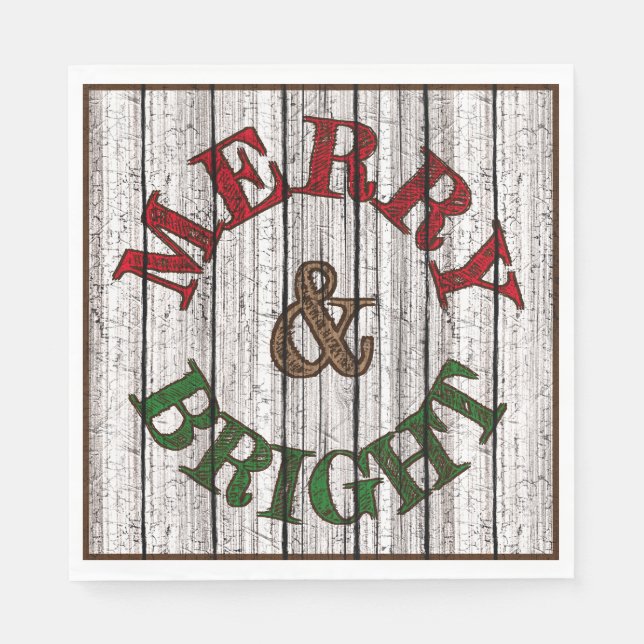 Servilleta De Papel Merry & Bright On Weathered Wooden Planks Pattern (Anverso)