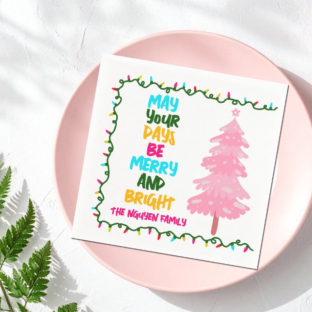 Servilleta De Papel Merry Bright Pink Christmas Tree Custom Party (Subido por el creador)