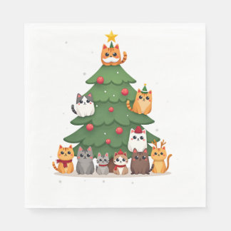 Servilleta De Papel Merry Catmas Funny Christmas Tree, Cats Xmas Meow 
