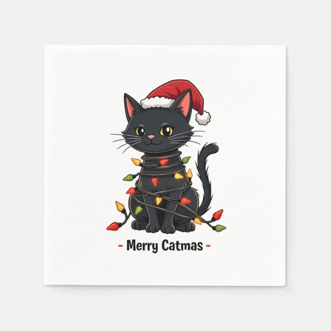 Servilleta De Papel Merry Catmas Navidades divertidos felinos (Anverso)